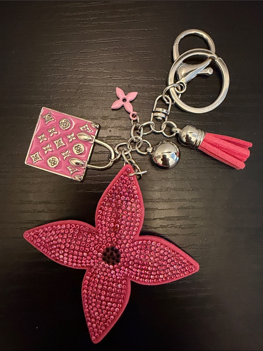 Inspired Pink Crystal Flower Key & Card Holder Charm